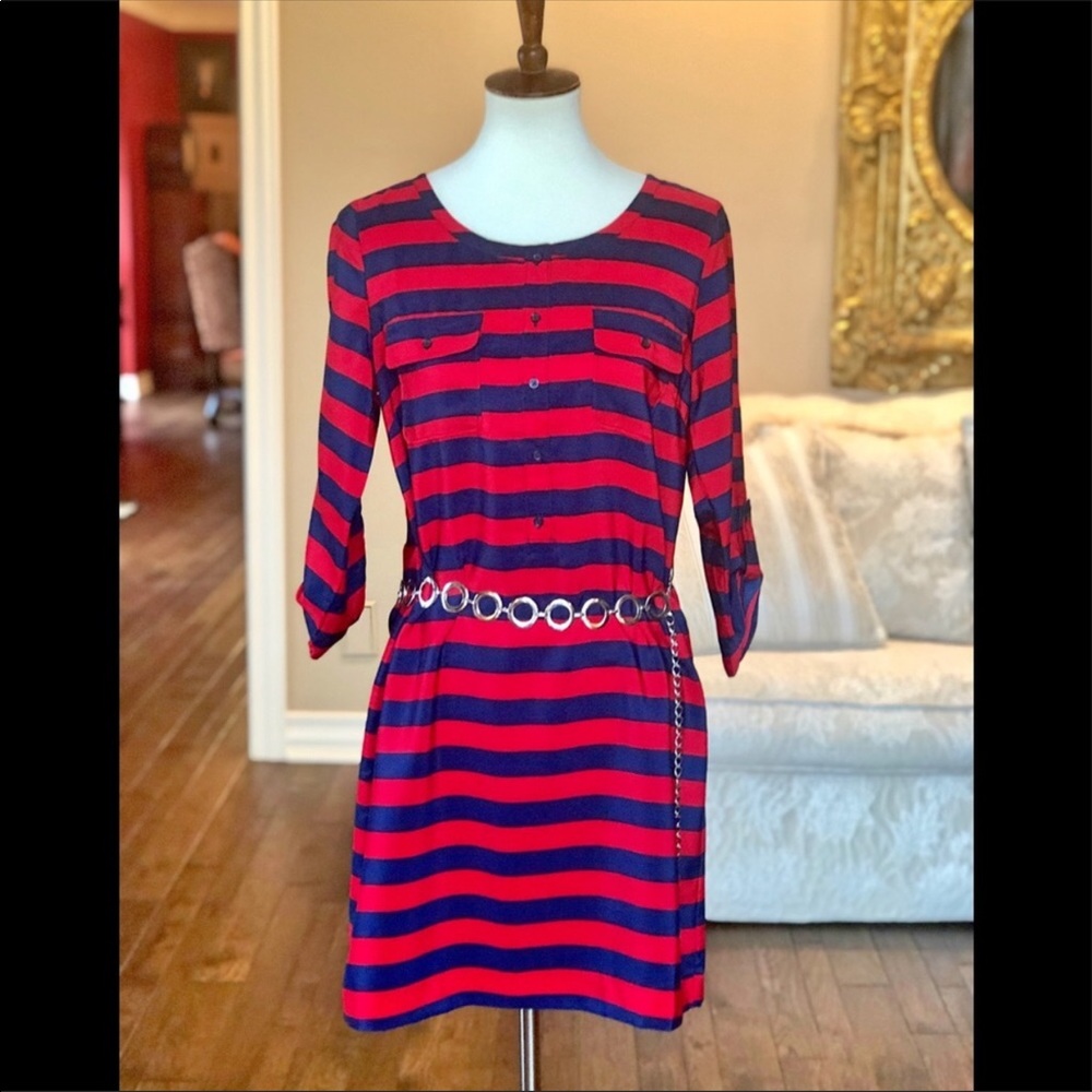Gap nautical sheath dress red blue striped sz S